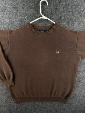 Fred Perry Heavyweight Brown Large Pullover Long Sleeve Sweater Cotton Logo Mens